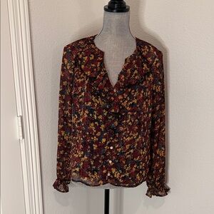 Frye Multicolor Floral Blouse with Ruffles | M
